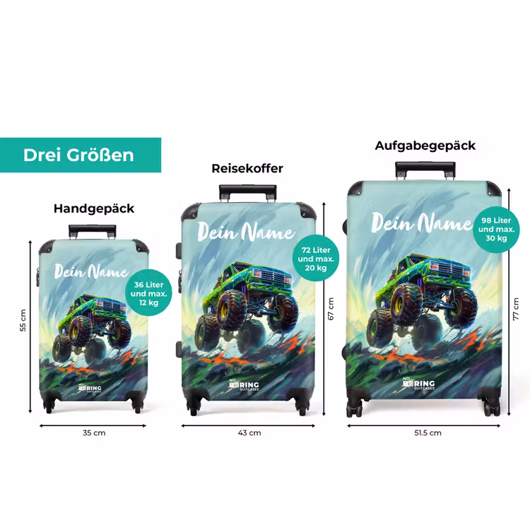 Koffer mit Name - Grüner Monstertruck mit Pinselstrichen — 3