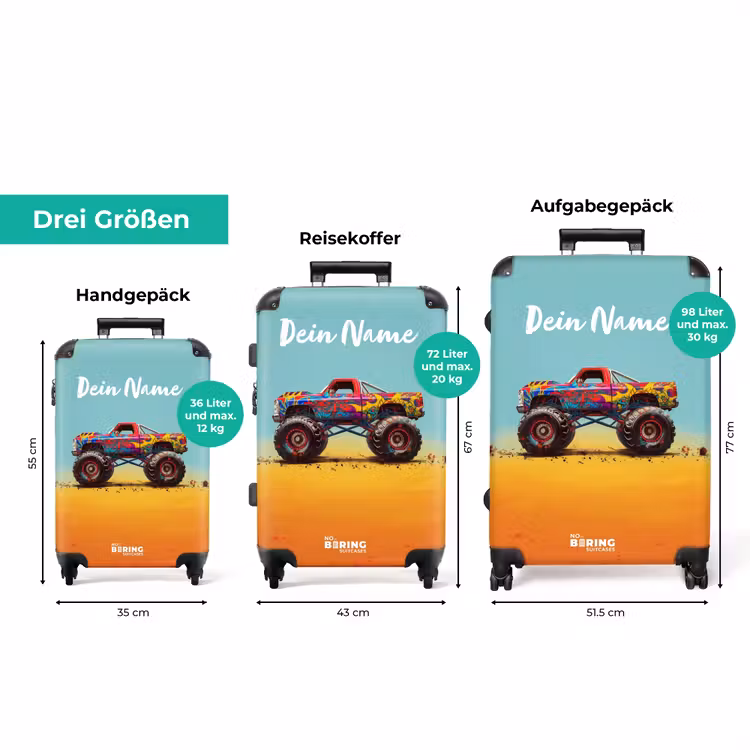 Koffer mit Name - Monstertruck mit Graffitidruck im Sand — 3