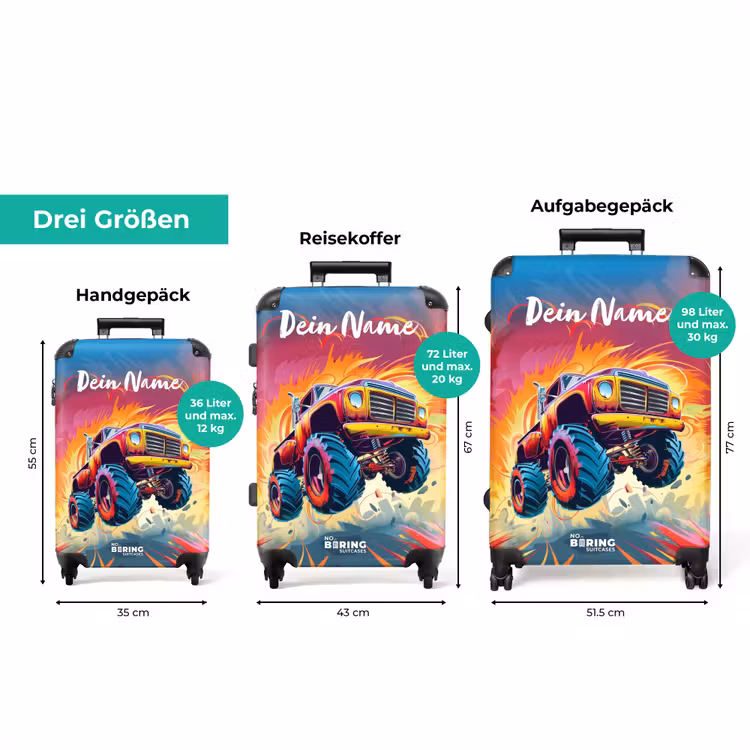 Koffer mit Name - Rosa Monstertruck fliegt über den Asphalt — 3