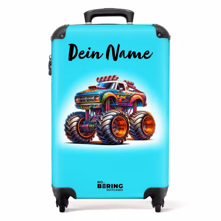 Koffer mit Name - Monstertruck auf hellblauem Hintergrund — 1