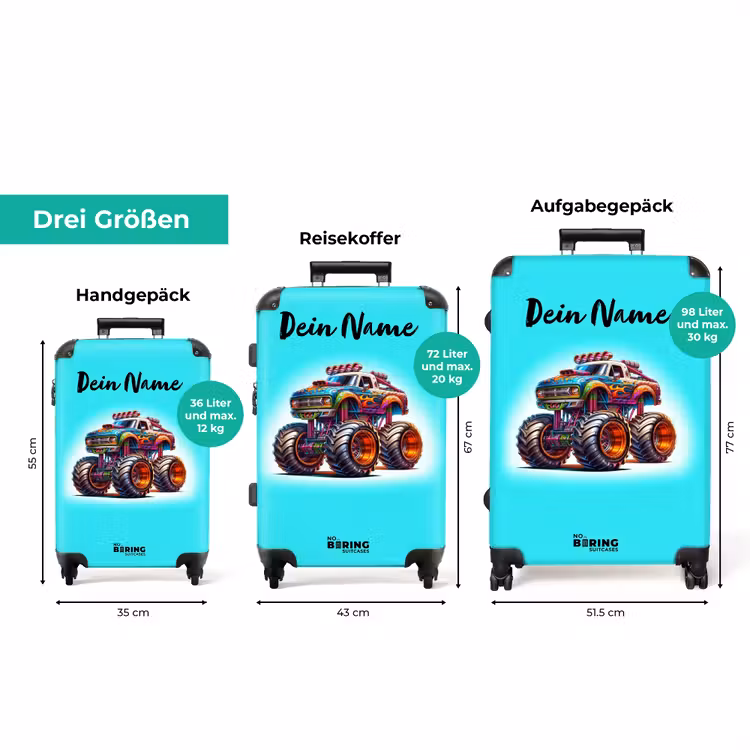 Koffer mit Name - Monstertruck auf hellblauem Hintergrund — 3
