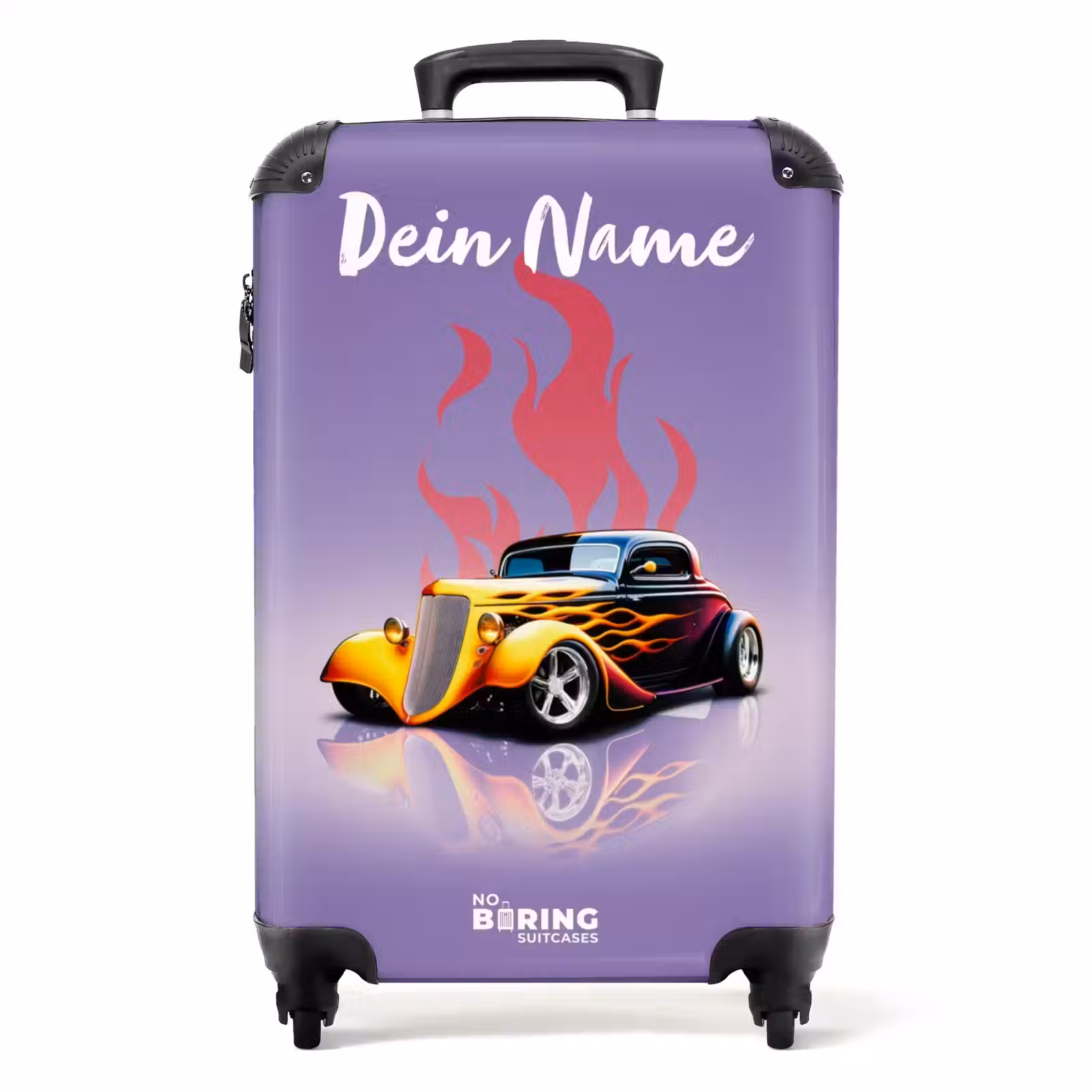 Koffer mit Name - Gelbes Auto mit rosa Flammen — 1