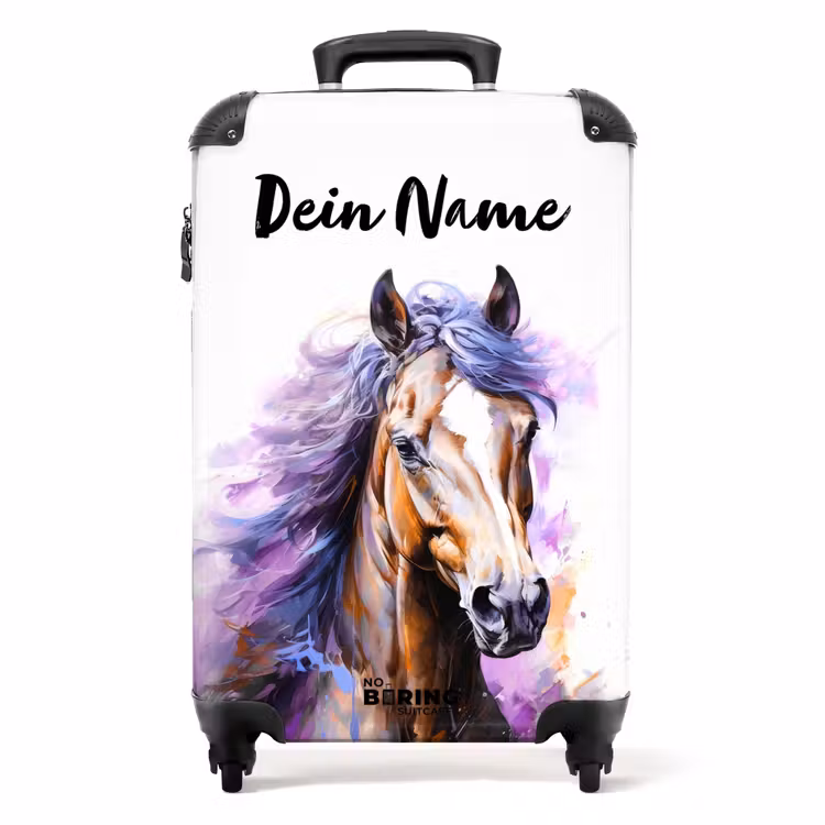 Koffer mit Name - Aquarell Pferd mit lila Mähne — 1