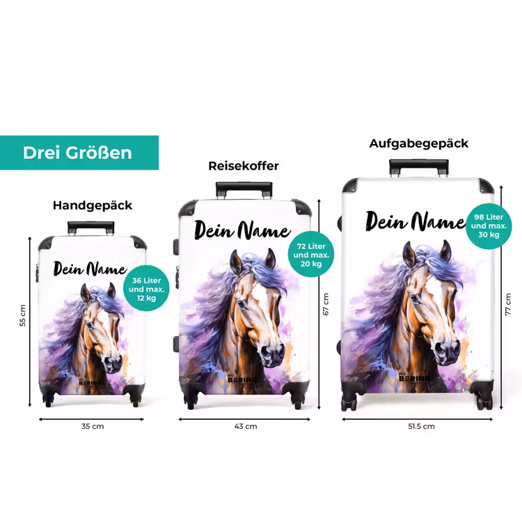 Koffer mit Name - Aquarell Pferd mit lila Mähne — 3