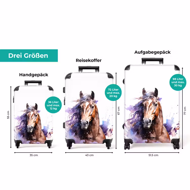 Koffer mit Name - Aquarelliertes Pferd mit bunten Sprenkeln — 3