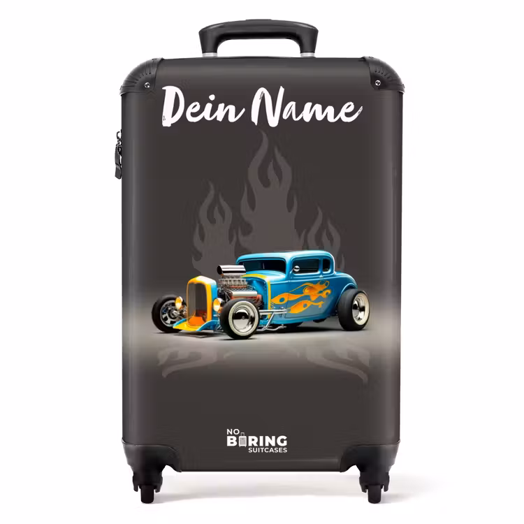 Koffer mit Name - Blaues Auto mit grauen Flammen — 1