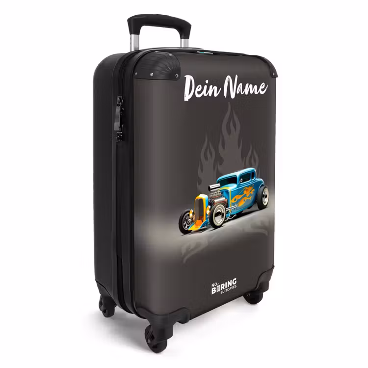Koffer mit Name - Blaues Auto mit grauen Flammen — 2
