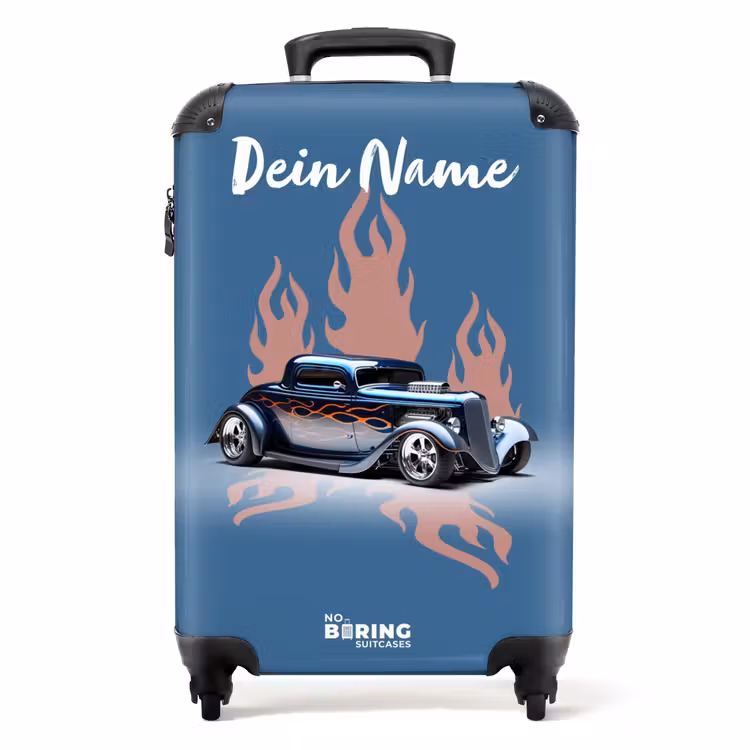 Koffer mit Name - Blaues Auto mit rosa Flammen — 1