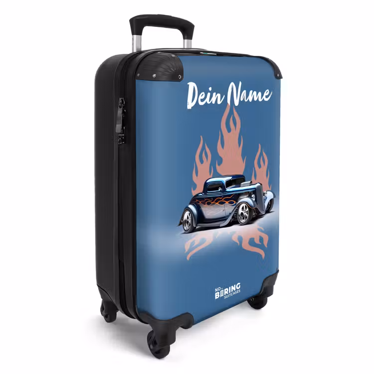 Koffer mit Name - Blaues Auto mit rosa Flammen — 2