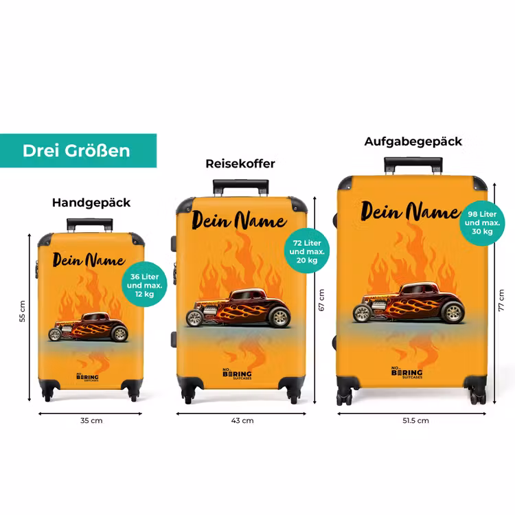 Koffer mit Name - Braunes Auto mit gelben Flammen — 3