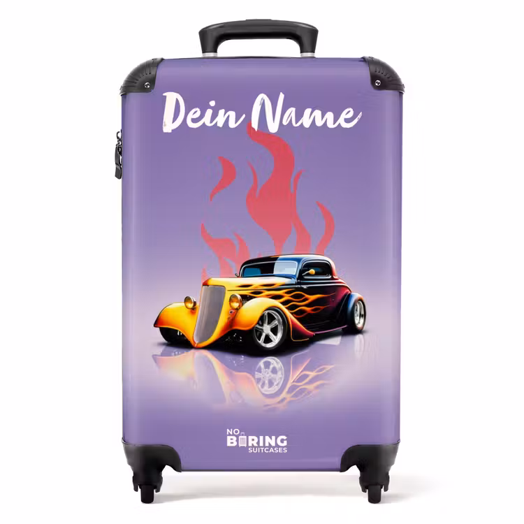 Koffer mit Name - Gelbes Auto mit rosa Flammen — 1