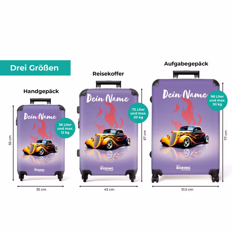Koffer mit Name - Gelbes Auto mit rosa Flammen — 3