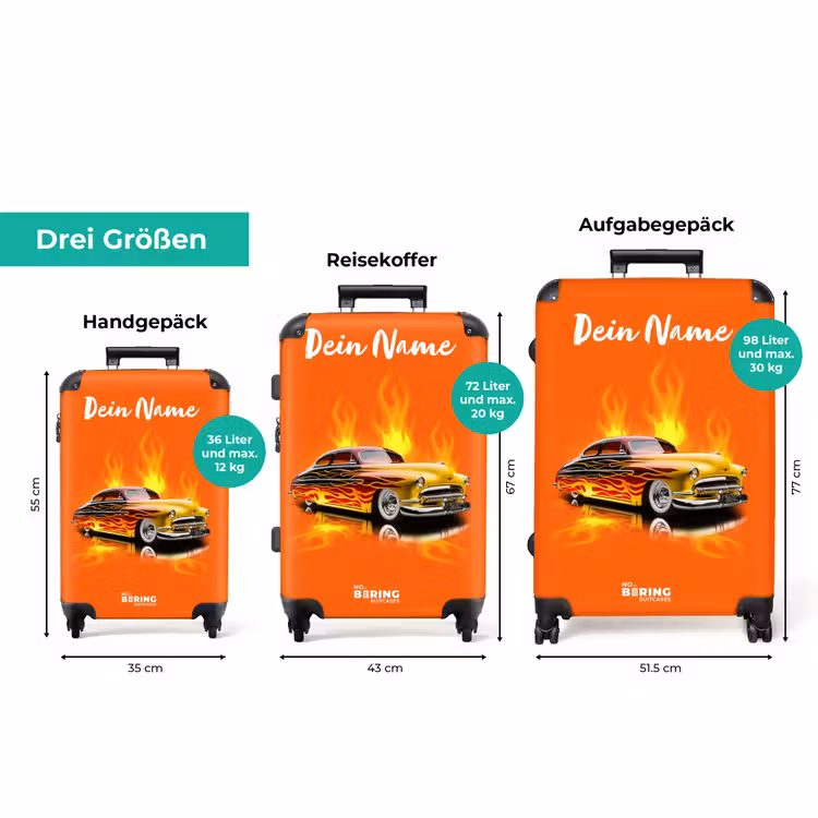Koffer mit Name - Gelbes Auto mit gelben Flammen — 3