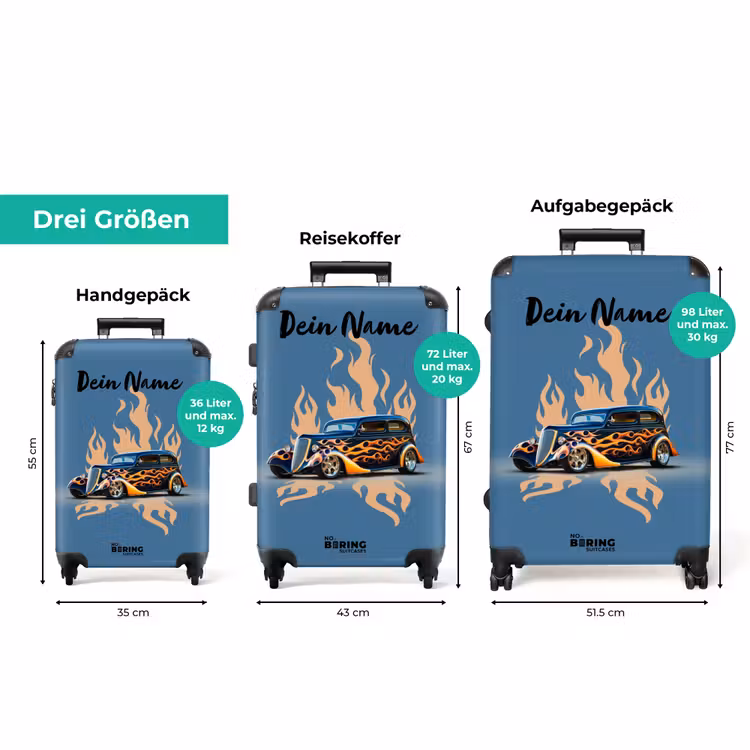 Koffer mit Name - Schwarzes Auto mit beigen Flammen — 3