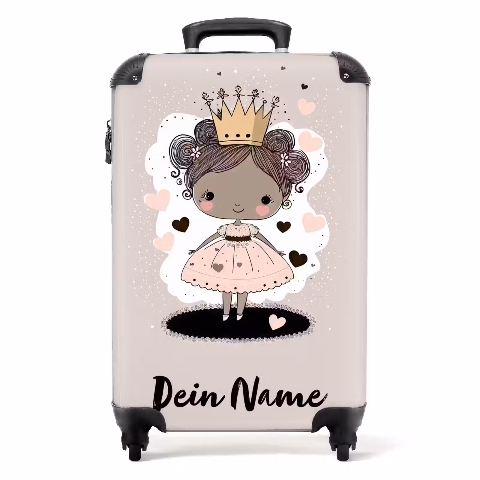 Koffer mit Name - Prinzessin auf farbigem Hintergrund mit rosa und schwarzen Herzen — 1