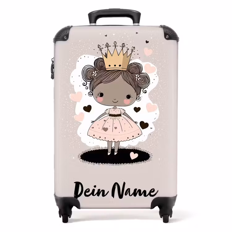 Koffer mit Name - Prinzessin auf farbigem Hintergrund mit rosa und schwarzen Herzen — 1