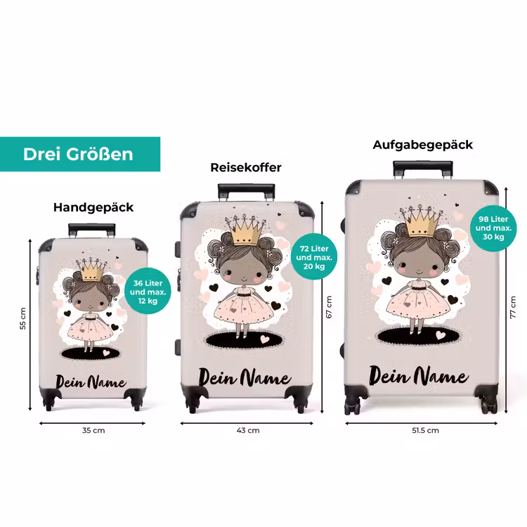 Koffer mit Name - Prinzessin auf farbigem Hintergrund mit rosa und schwarzen Herzen — 3