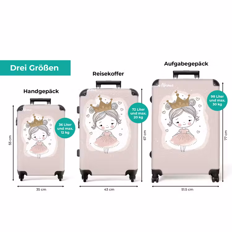 Koffer mit Name - Prinzessin auf farbigem Hintergrund mit Herzen — 3