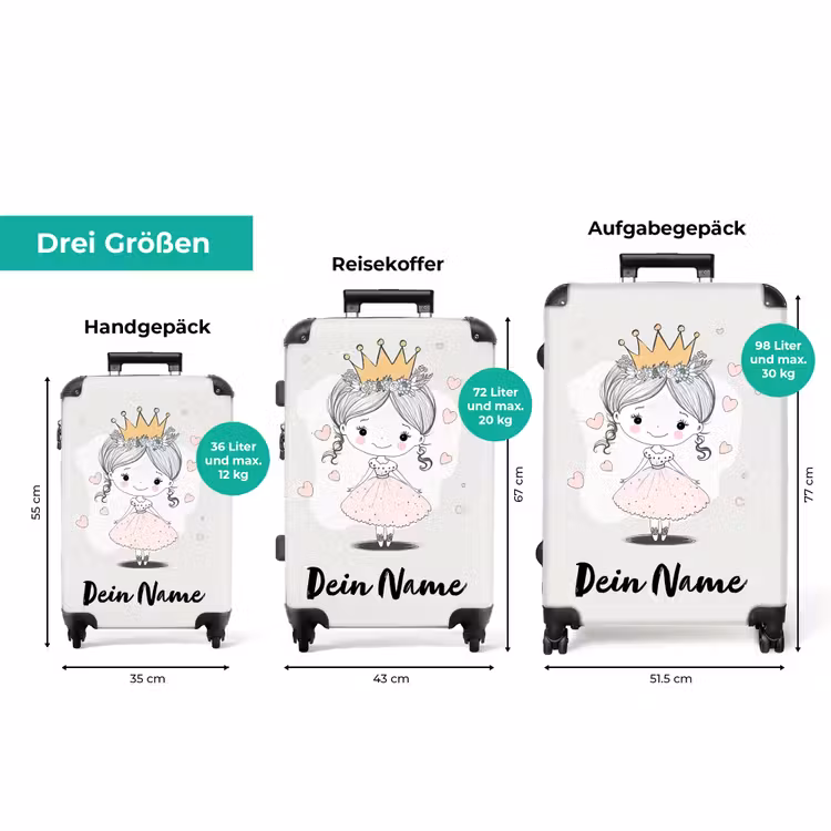 Koffer mit Name - Prinzessin mit Krone und rosa Herzen — 3