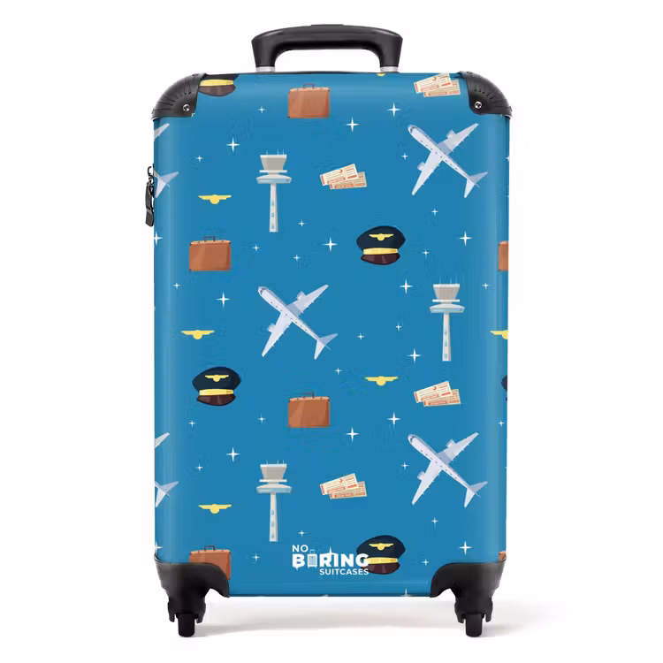 Koffer - Thema Luftfahrt mit Flugzeugen auf blauem Hintergrund — 1