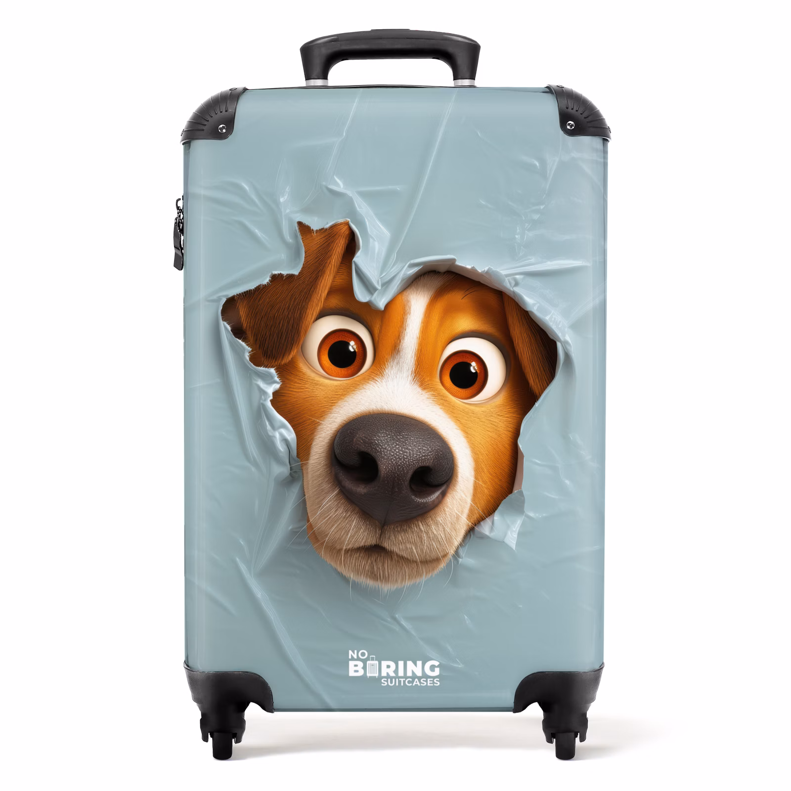 Koffer - Brauner Hund durch zerrissenes blaues Plastik — 1