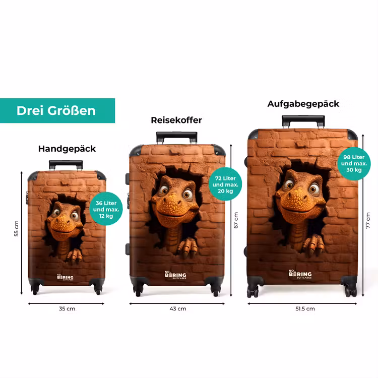 Koffer - Dino mit breitem Lächeln in der Backsteinmauer — 3