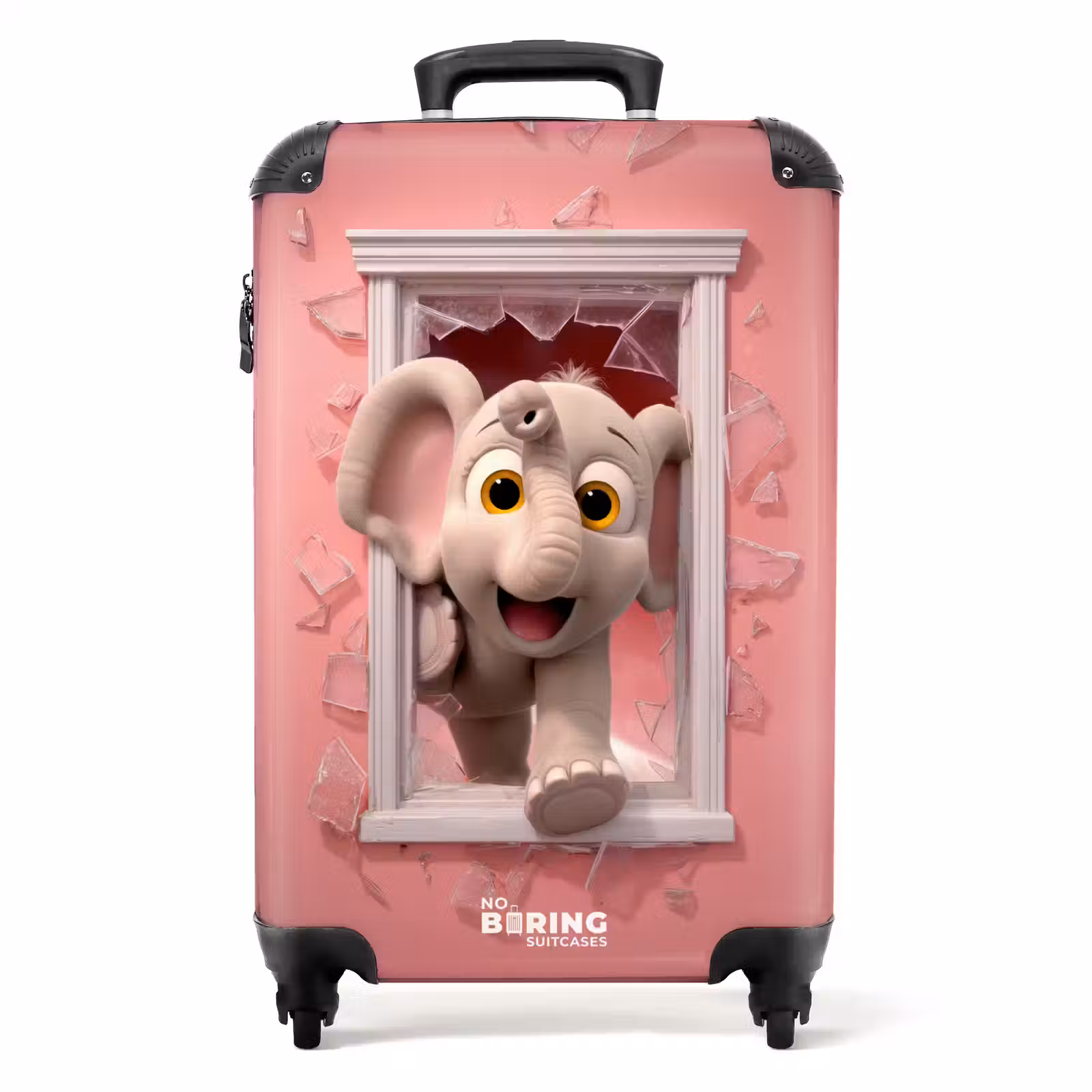 Koffer - Elefant durchbricht rosa Glasfenster — 1