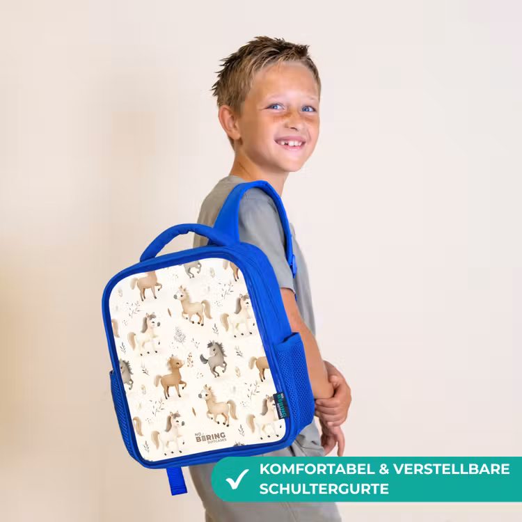 Kinderrucksack - Blau - Muster der Fohlen in den Farben beige und braun — 5