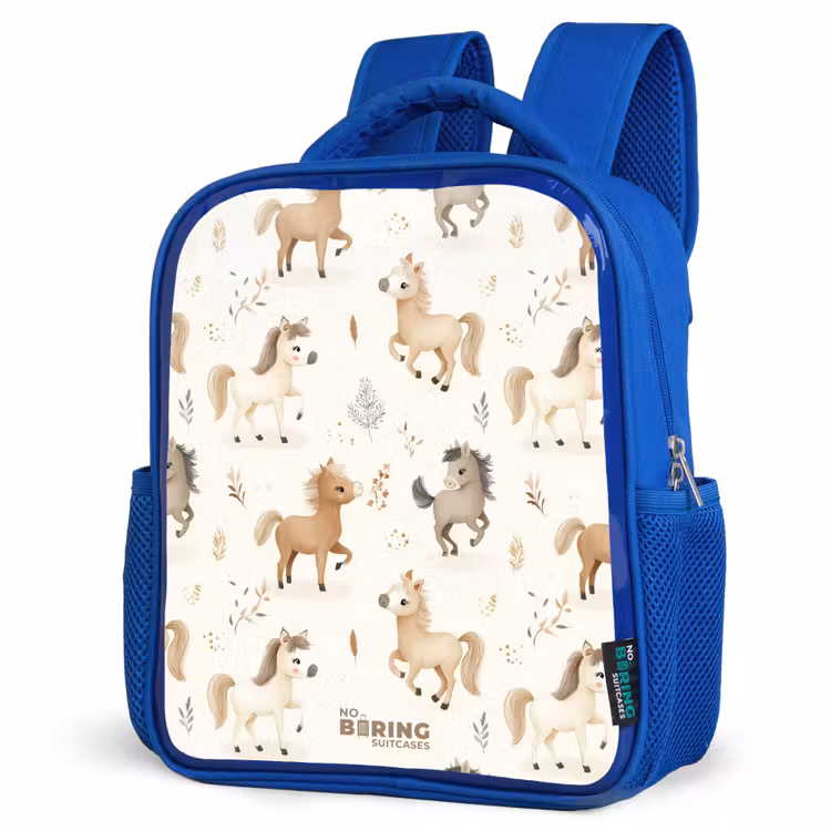 Kinderrucksack - Blau - Muster der Fohlen in den Farben beige und braun — 7