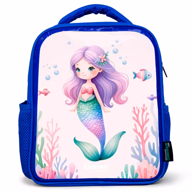Kinderrucksack - Blau - Meerjungfrau umgeben von Fischen und Korallen — 1