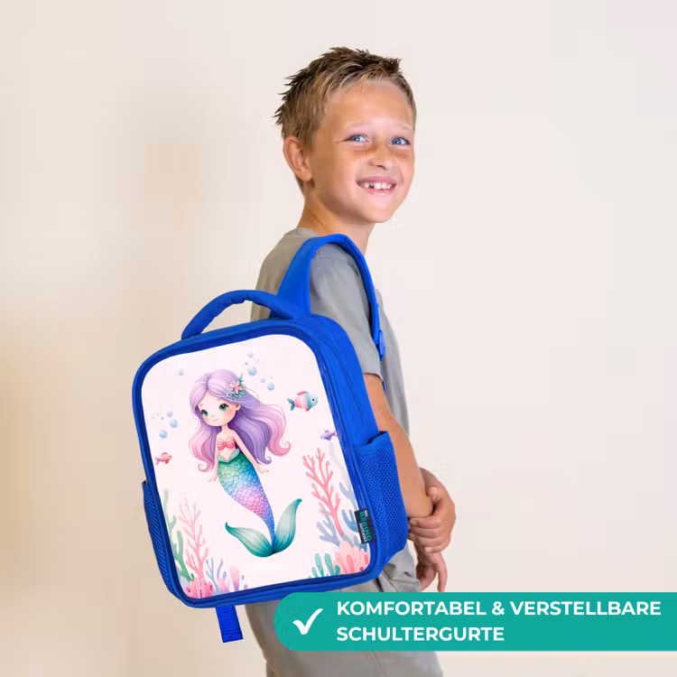 Kinderrucksack - Blau - Meerjungfrau umgeben von Fischen und Korallen — 5