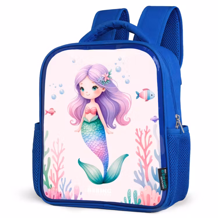 Kinderrucksack - Blau - Meerjungfrau umgeben von Fischen und Korallen — 7