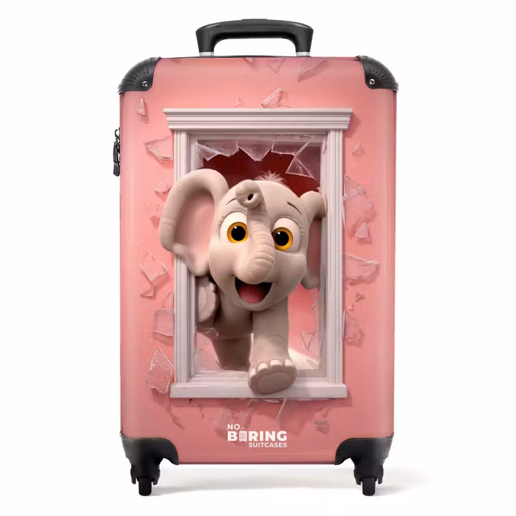 Koffer - Elefant durchbricht rosa Glasfenster — 1