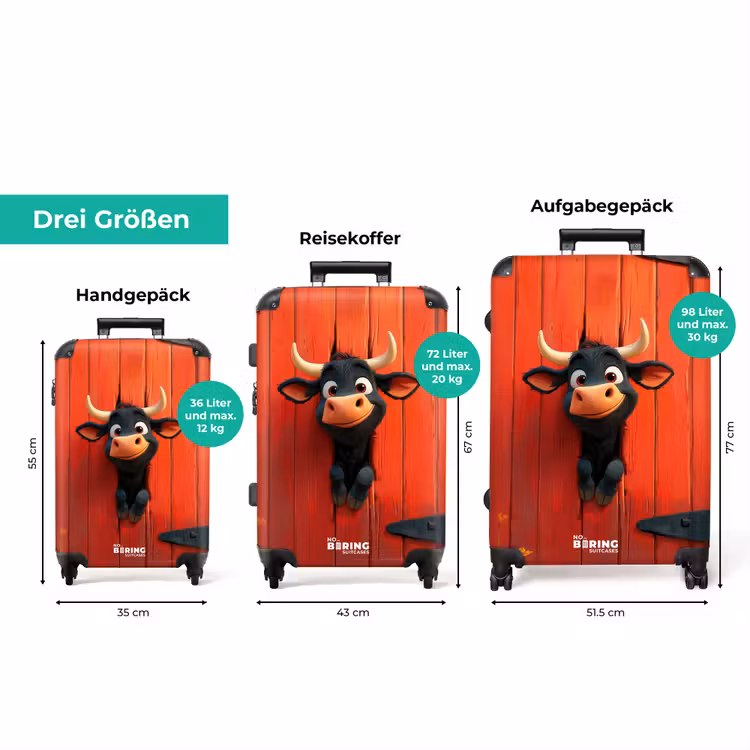 Koffer - Schwarzer Stier stößt Kopf durch rotes Scheunentor — 3