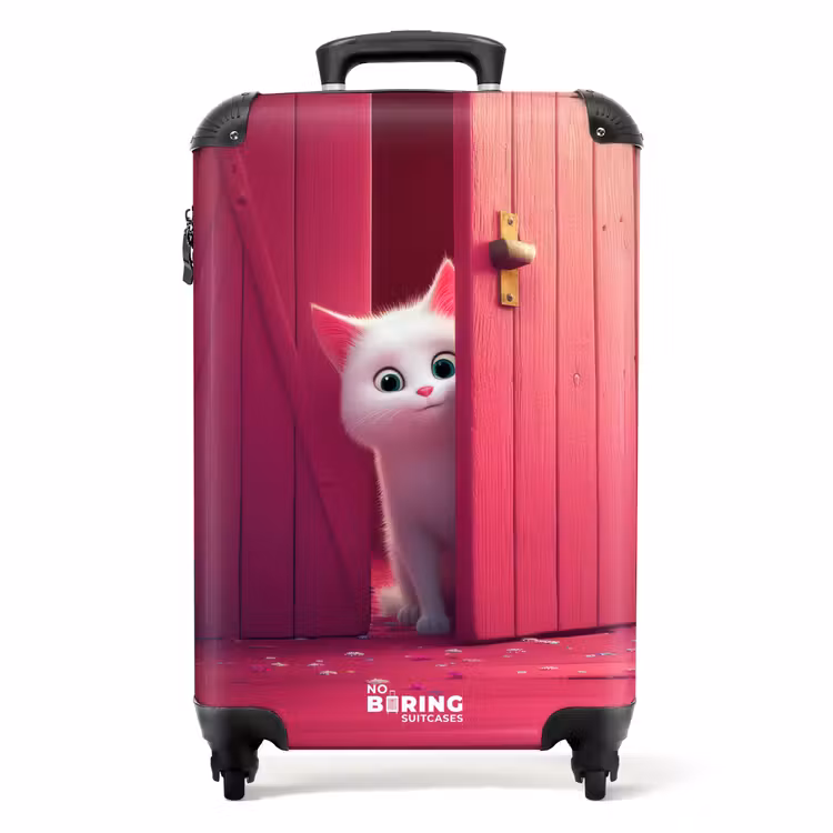 Koffer - Weiße Katze späht durch rosa Tür — 1