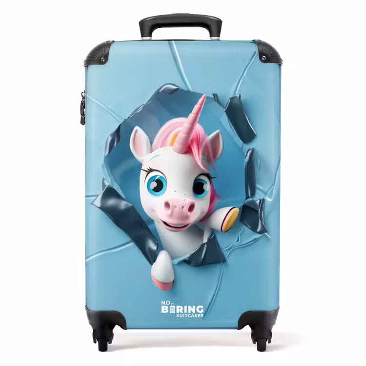 Koffer - Weißes Einhorn kommt durch blaues Plastik — 1