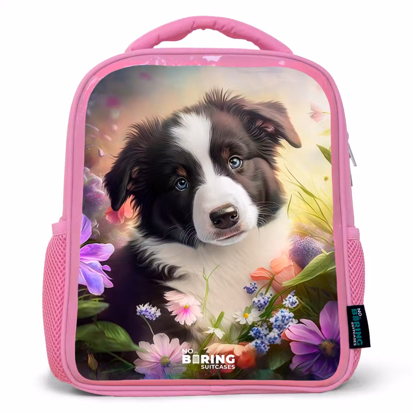 Rucksack Kind - Rosa - Blauäugiger Hund auf einem Feld — 1