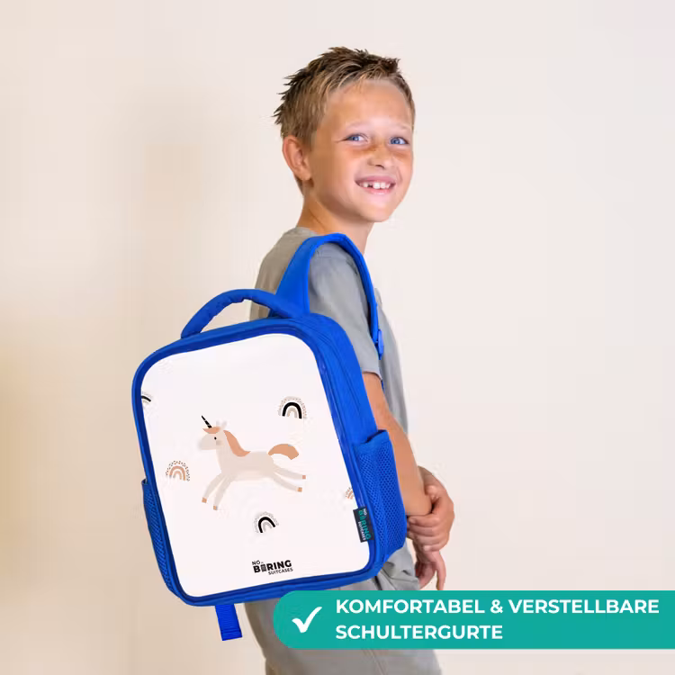 Kinderrucksack - Blau - Einhorn mit orangefarbener Mähne — 5
