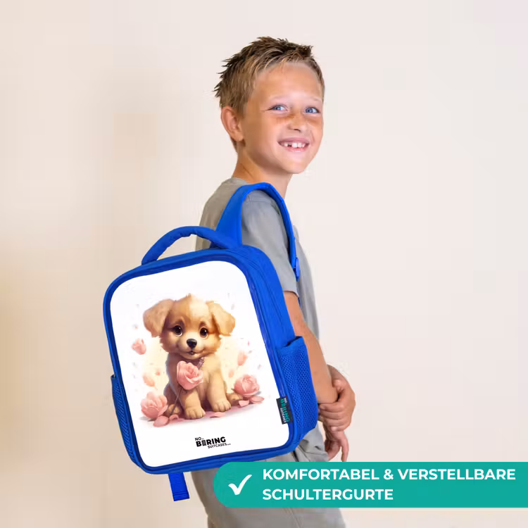 Kinderrucksack - Blau - Hündchen mit rosa Blumen — 5