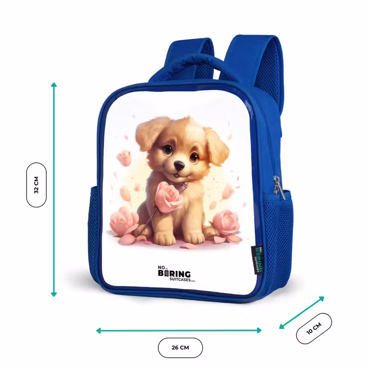 Kinderrucksack - Blau - Hündchen mit rosa Blumen — 6