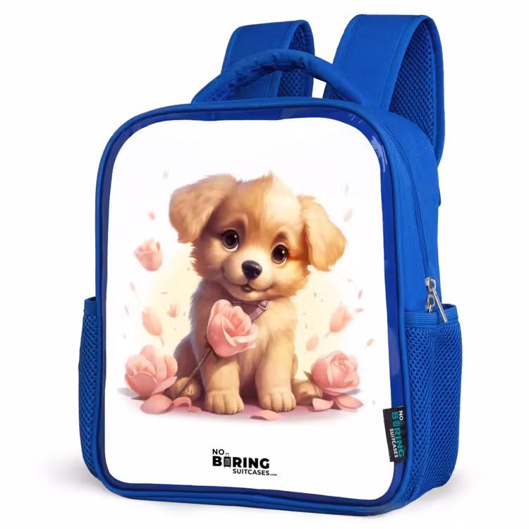 Kinderrucksack - Blau - Hündchen mit rosa Blumen — 7