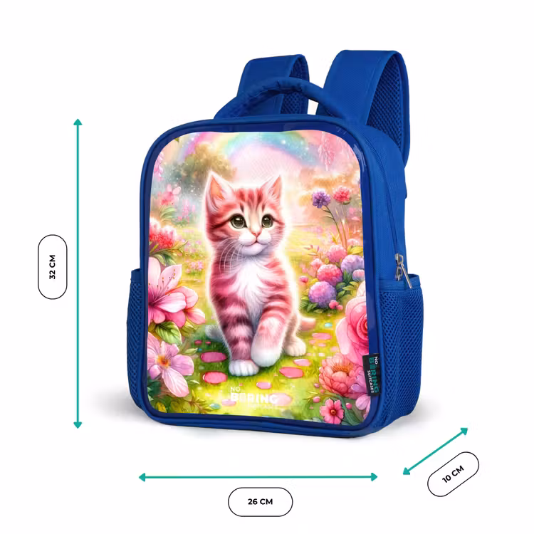 Kinderrucksack - Blau - Kätzchen mit Regenbogen und Blumen — 6