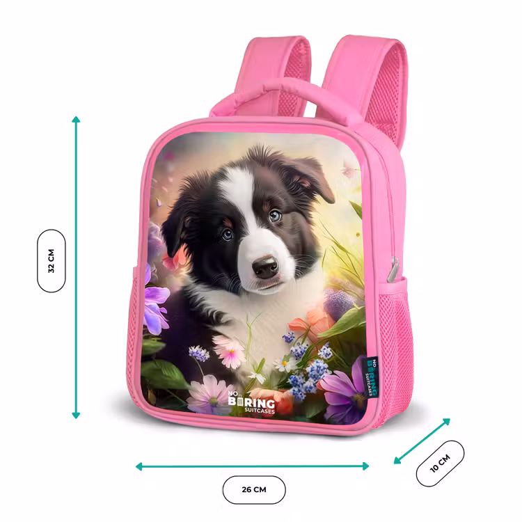 Rucksack Kind - Rosa - Blauäugiger Hund auf einem Feld — 2