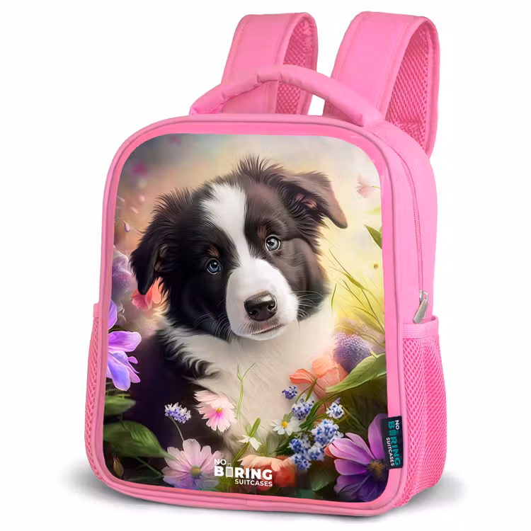 Rucksack Kind - Rosa - Blauäugiger Hund auf einem Feld — 4