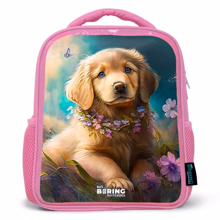 Rucksack Kind - Rosa - Goldener Welpe im Gras — 1