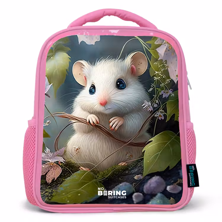 Rucksack Kind - Rosa - Maus umgeben von Blättern — 1