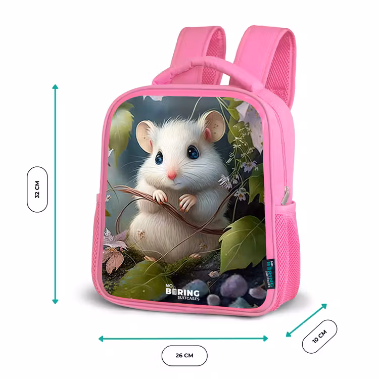 Rucksack Kind - Rosa - Maus umgeben von Blättern — 2