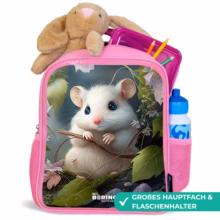Rucksack Kind - Rosa - Maus umgeben von Blättern — 3