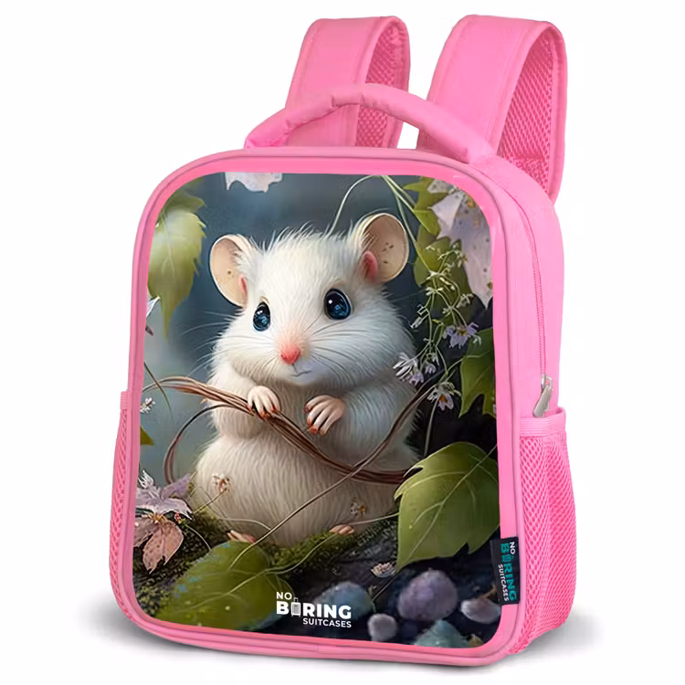 Rucksack Kind - Rosa - Maus umgeben von Blättern — 4