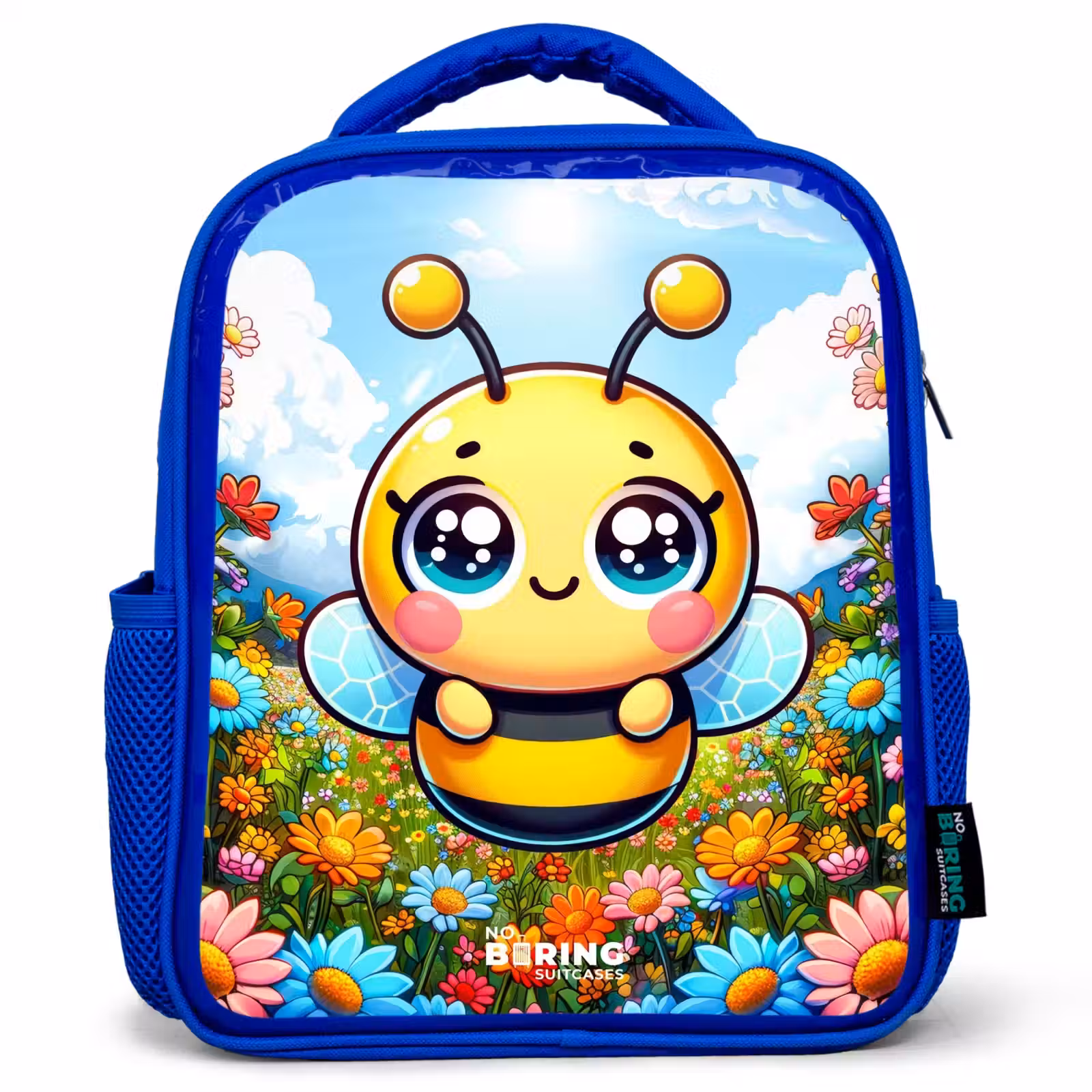 Kinderrucksack - Blau - Niedliche Biene zwischen Blumen — 1